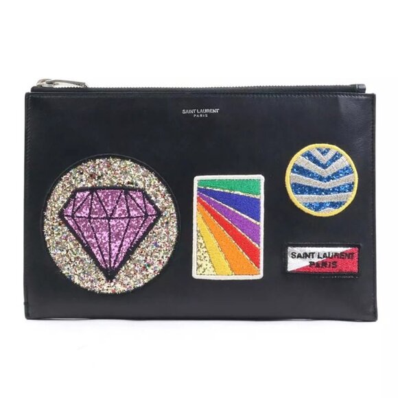 Auth SAINT LAURENT Clutch Bag Black/Multicolor Leather authentic - Picture 2 of 16